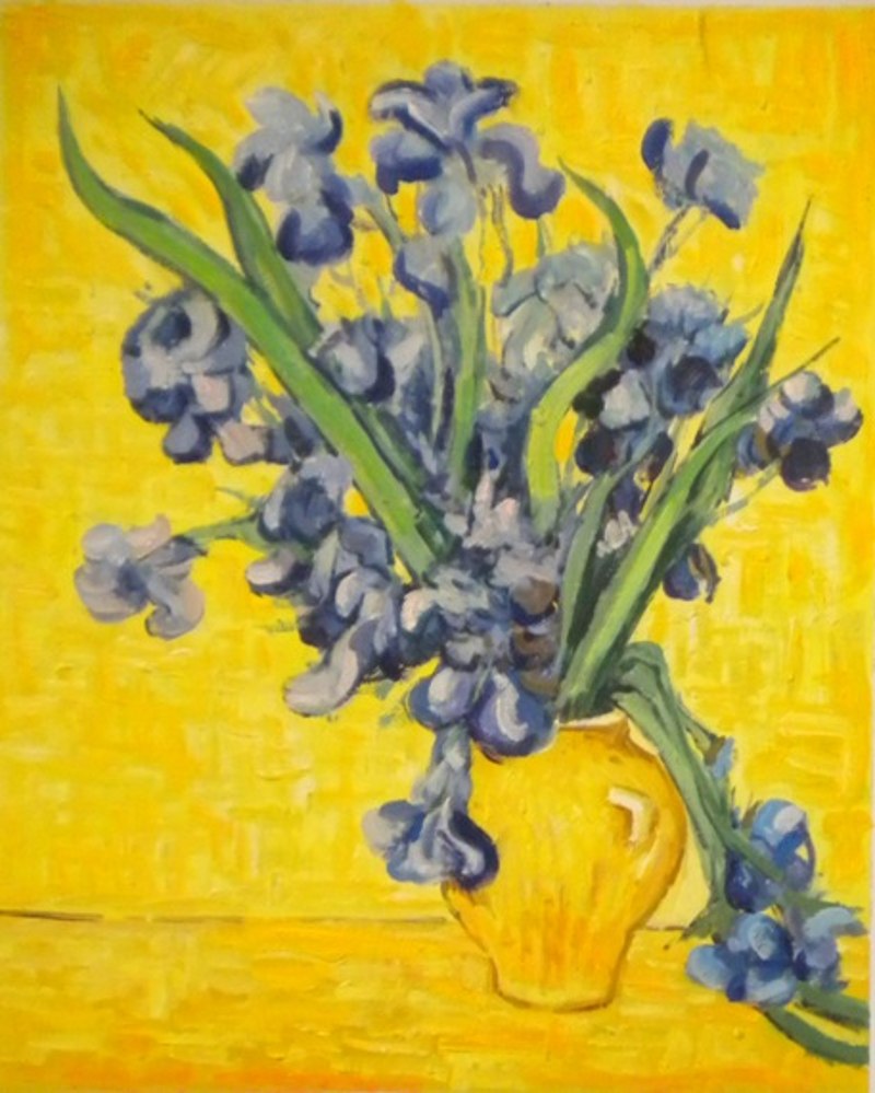 Quadro Vaso di Iris 2 di Van Gogh, falso d'autore 60x50cm Natura morta